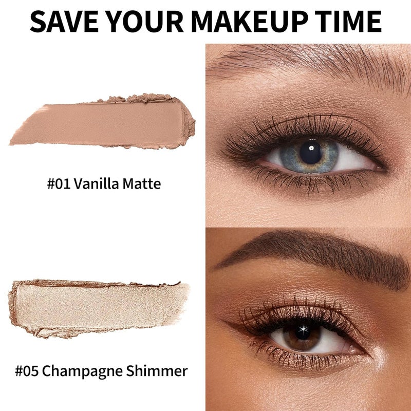 FV Waterproof Eyeshadow Stick Duo,Long-Lasting Cream Eye Shadow Makeup Sets, High Pigmented Eyeshadow Pencil with Matte & Shimmer Finish, Natural Look (Vanilla & Champagne) - Image 4