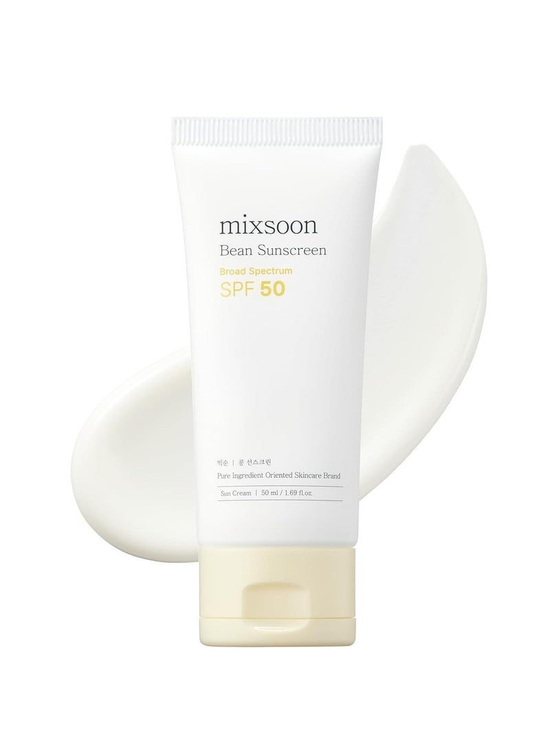 مكس سون فاصوليا واقي الشمس 1.69 فلور أوز. / 50 مل SPF 50 نوع النسيج الهوائي خفيف الوزن لا صب أبيض للوجه العناية بالبشرة الزجاجية الكورية - Image 1