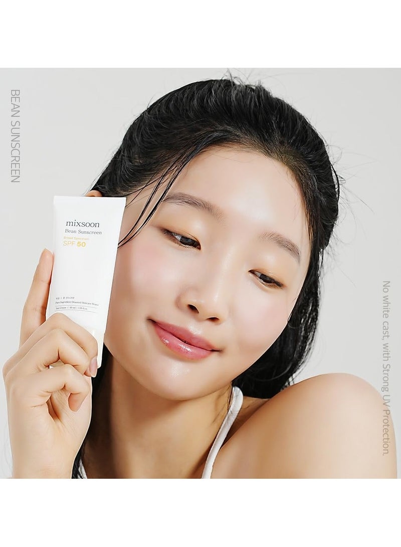 مكس سون فاصوليا واقي الشمس 1.69 فلور أوز. / 50 مل SPF 50 نوع النسيج الهوائي خفيف الوزن لا صب أبيض للوجه العناية بالبشرة الزجاجية الكورية - Image 2