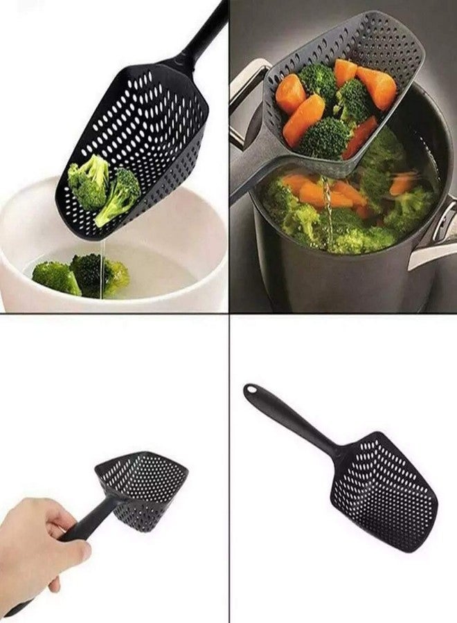 Bonlting Food Drain Colander Scoop Practical Durable Plastic Water Skimmer Strainer Scoop Food Drain Shovel with Handle for Kitchen Food Drain(2Pcs) - Image 3