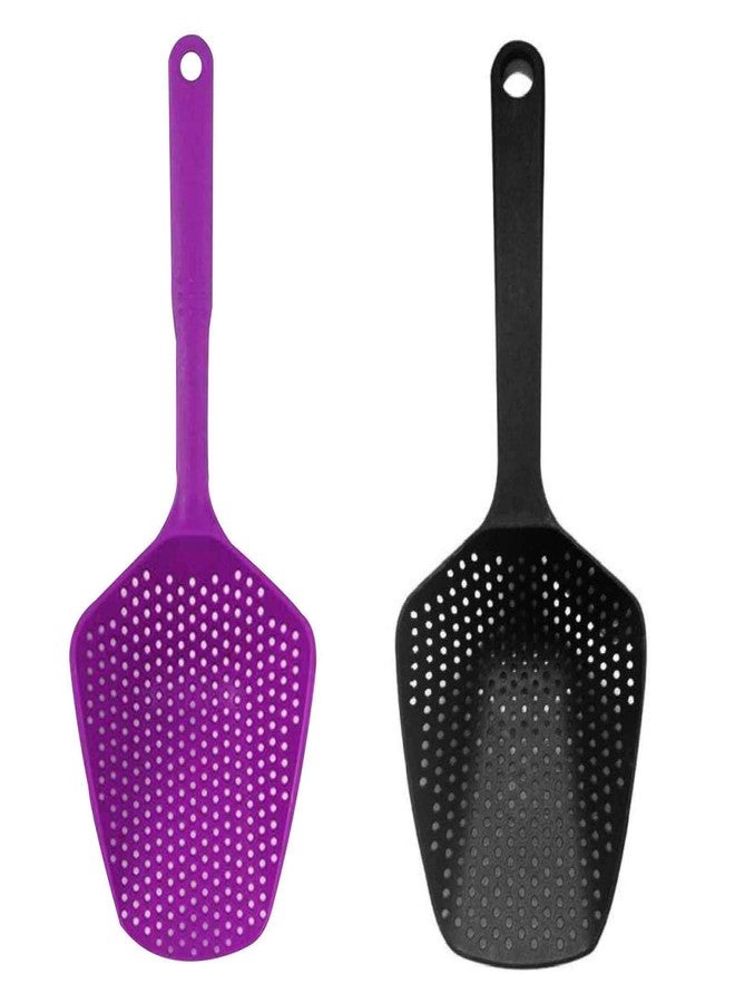 Bonlting Food Drain Colander Scoop Practical Durable Plastic Water Skimmer Strainer Scoop Food Drain Shovel with Handle for Kitchen Food Drain(2Pcs) - Image 1