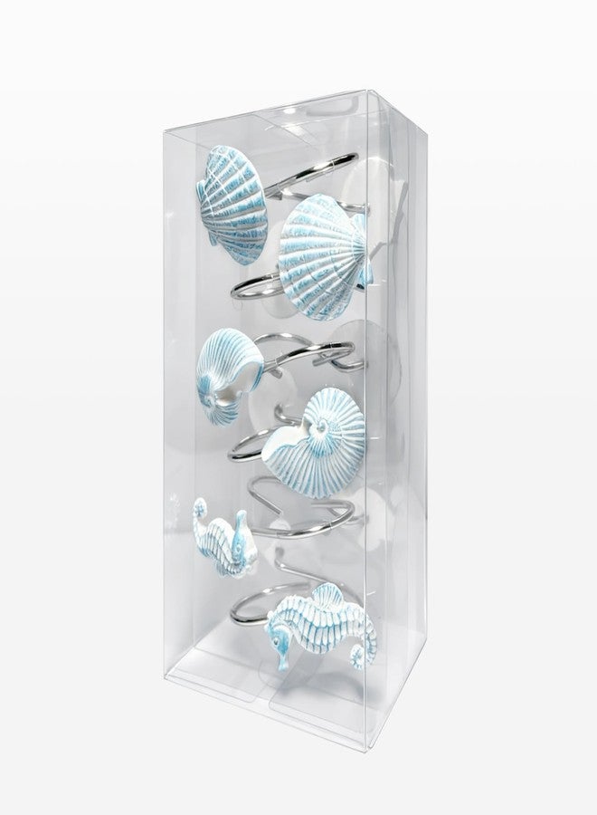VEOOK Shower Curtain Hooks, Decorative Shower Hooks, 12-Pack Aqua Blue Resin Ocean Creature Rings for Coastal Nautical Beach Theme Bathroom Decor(CH-01) - Image 3