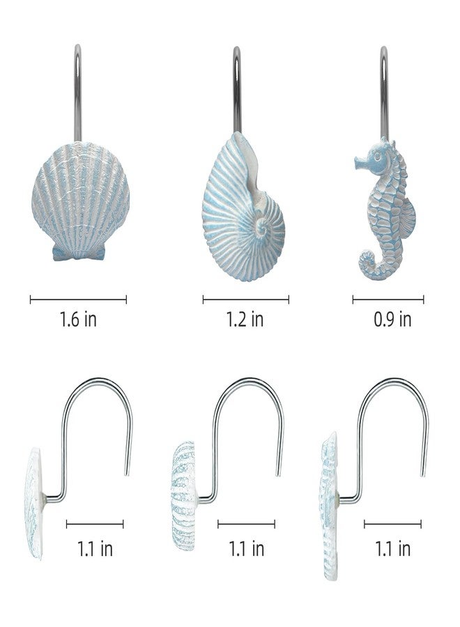 VEOOK Shower Curtain Hooks, Decorative Shower Hooks, 12-Pack Aqua Blue Resin Ocean Creature Rings for Coastal Nautical Beach Theme Bathroom Decor(CH-01) - Image 5