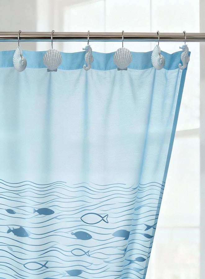 VEOOK Shower Curtain Hooks, Decorative Shower Hooks, 12-Pack Aqua Blue Resin Ocean Creature Rings for Coastal Nautical Beach Theme Bathroom Decor(CH-01) - Image 2