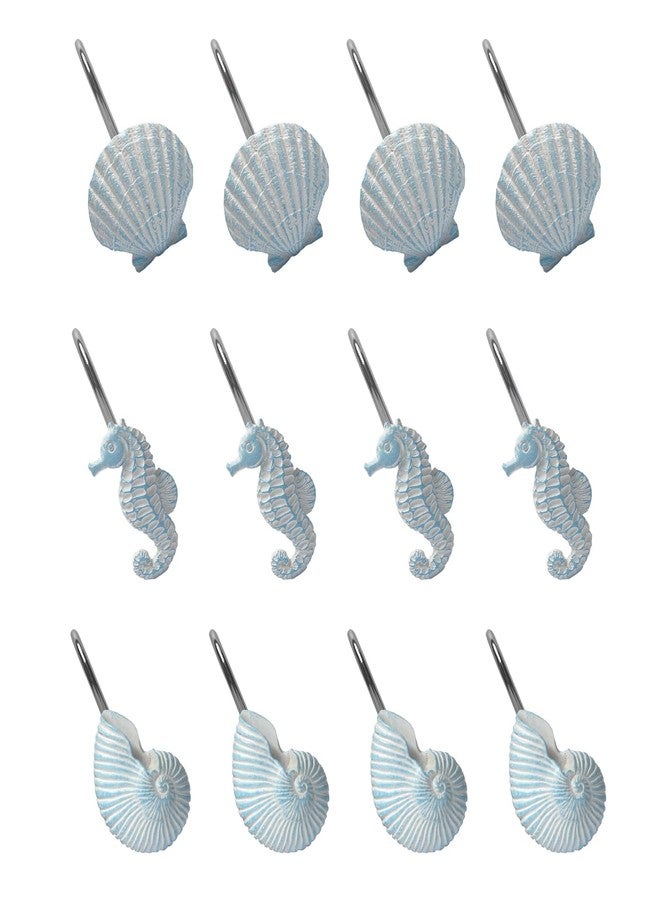 VEOOK Shower Curtain Hooks, Decorative Shower Hooks, 12-Pack Aqua Blue Resin Ocean Creature Rings for Coastal Nautical Beach Theme Bathroom Decor(CH-01) - Image 4