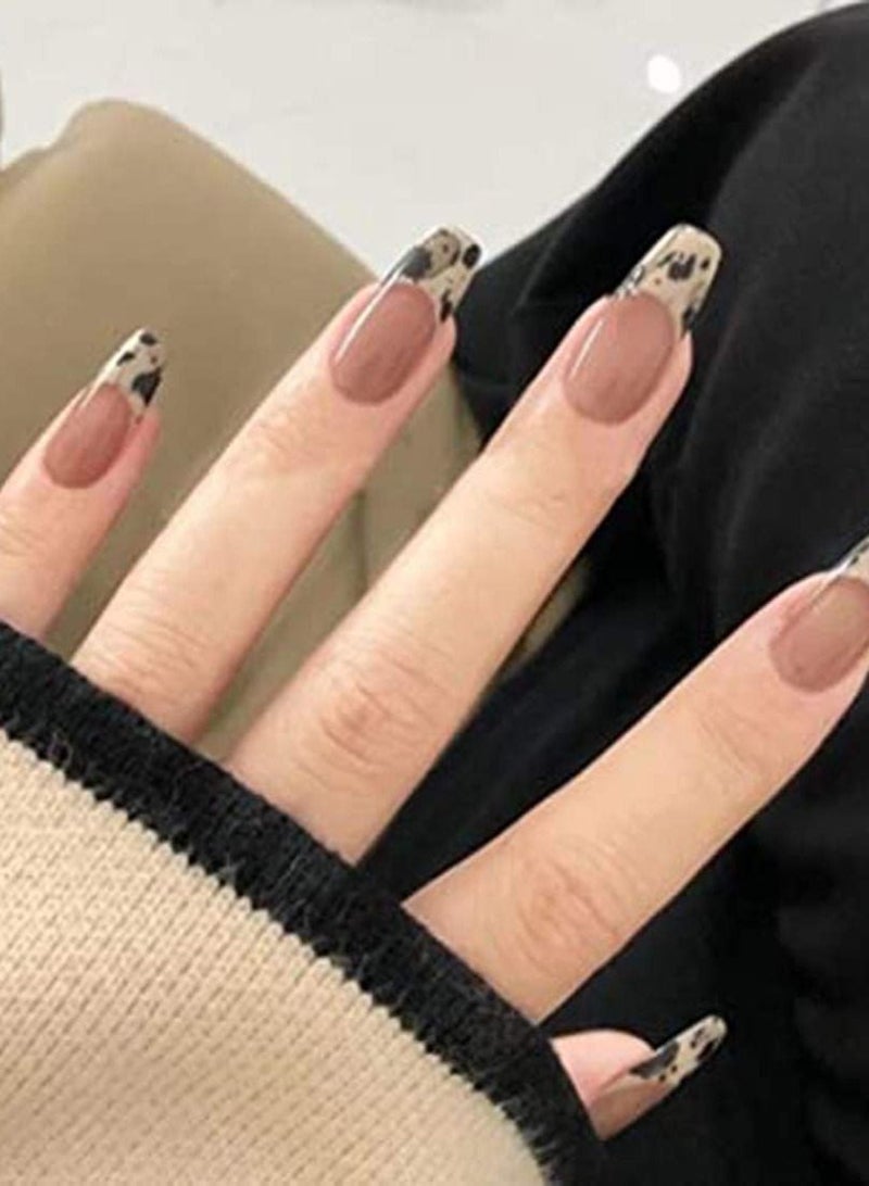 Y&D Press on Ballerina Diamond Long Glossy Coffin Nails Nails-Long Fake Art Full Cover Pink False Tips LOVE Style Design Nails, for Women and Girls 24 Pcs  - Image 3