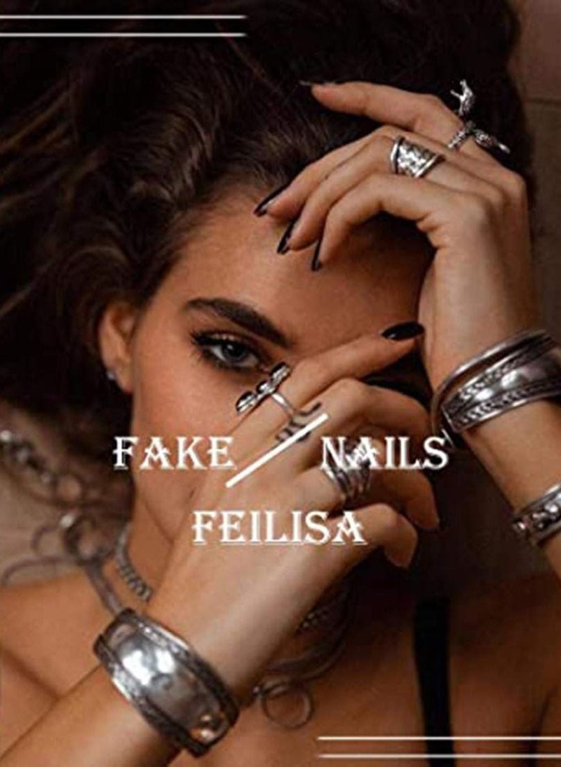 Y&D Press on Ballerina Diamond Long Glossy Coffin Nails Nails-Long Fake Art Full Cover Pink False Tips LOVE Style Design Nails, for Women and Girls 24 Pcs  - Image 4