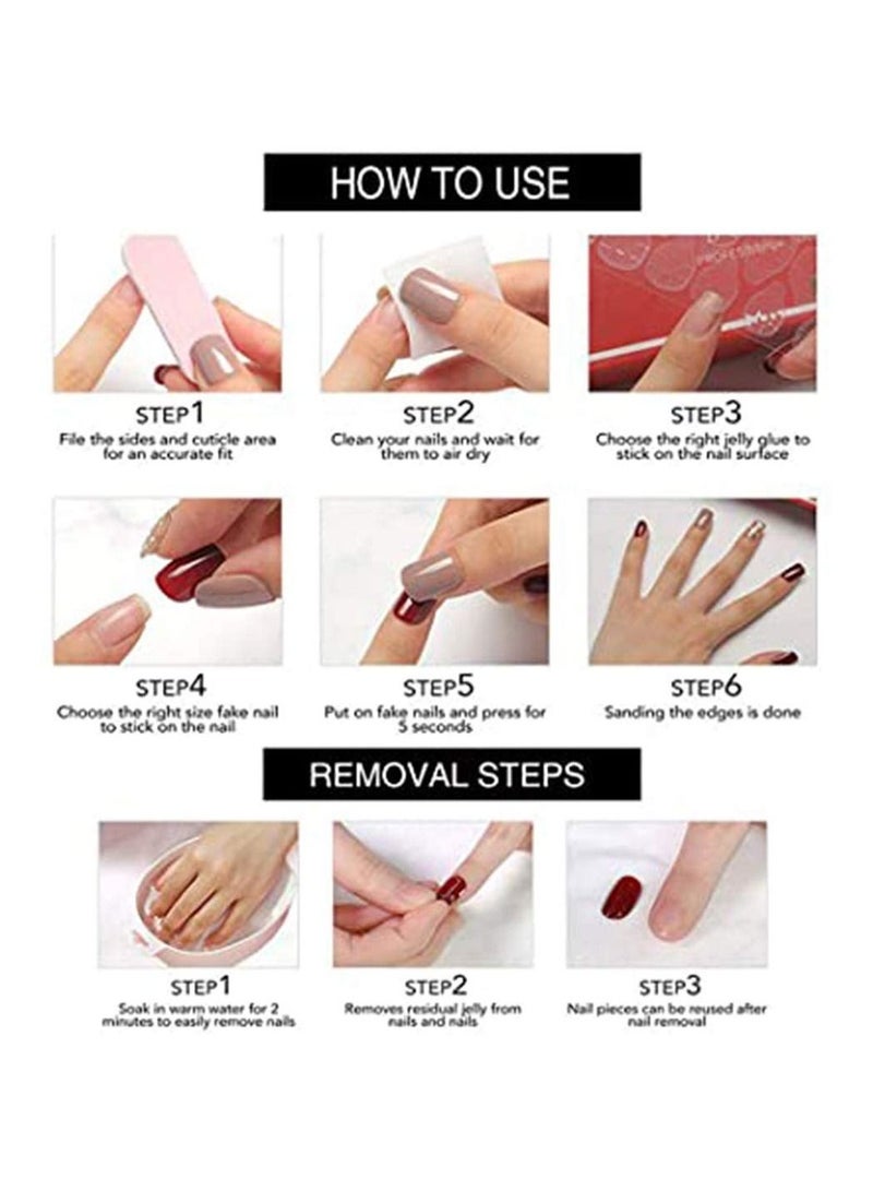 Y&D Press on Ballerina Diamond Long Glossy Coffin Nails Nails-Long Fake Art Full Cover Pink False Tips LOVE Style Design Nails, for Women and Girls 24 Pcs  - Image 5