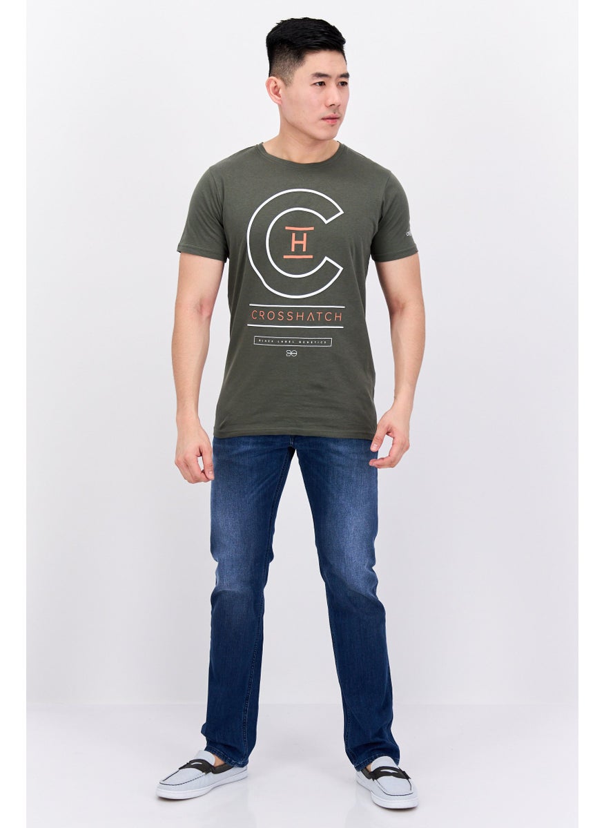 CROSSHATCH Men  2 Pc Crew Neck Short Sleeve Graphic Printed T-Shirt, Olive  - Image 5