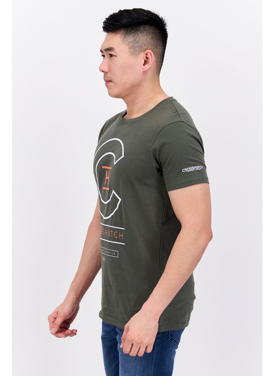 CROSSHATCH Men  2 Pc Crew Neck Short Sleeve Graphic Printed T-Shirt, Olive  - Image 2