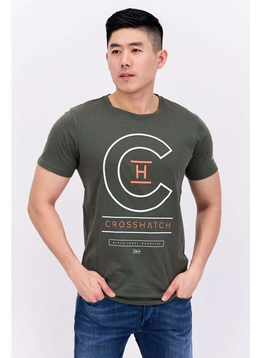 CROSSHATCH Men  2 Pc Crew Neck Short Sleeve Graphic Printed T-Shirt, Olive  - Image 4