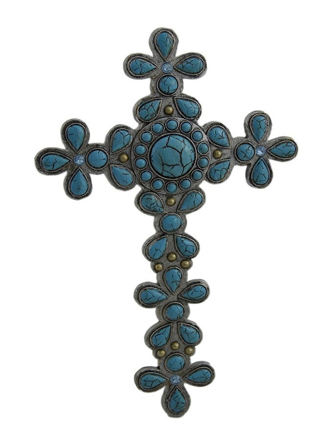 Zeckos Divine Flower Design Faux Turquoise Stone Decorative Wall Cross - Image 1
