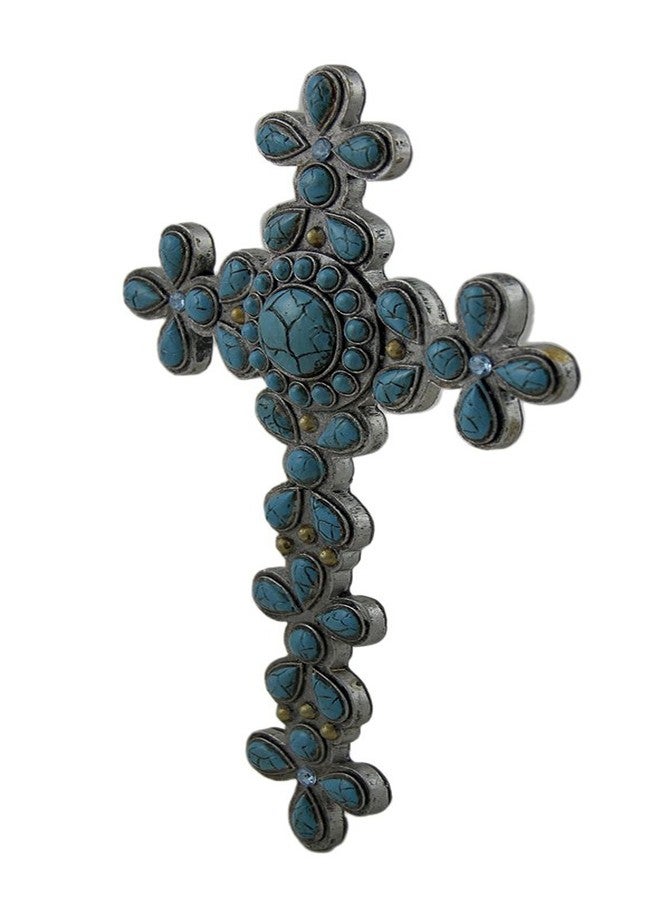 Zeckos Divine Flower Design Faux Turquoise Stone Decorative Wall Cross - Image 2