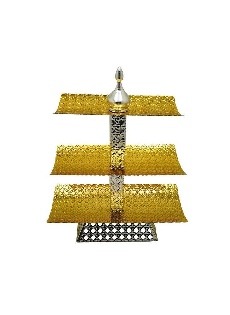 BASURRAH 3 tier golden metal rectangle dessert serving plate 