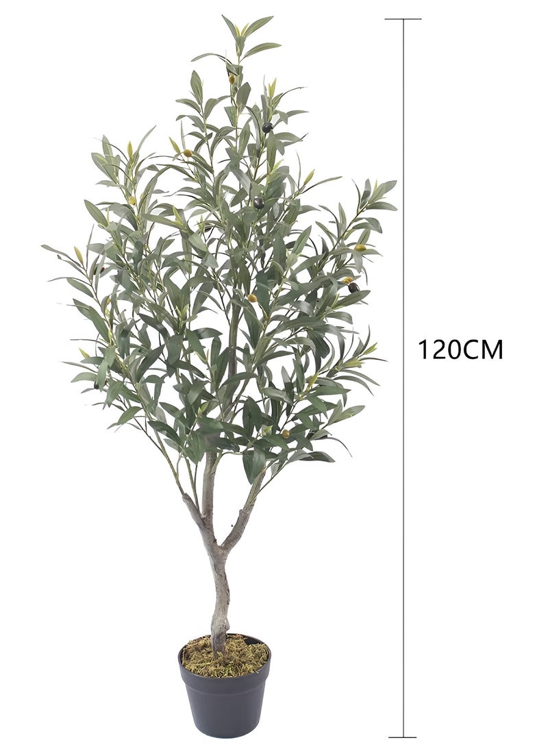 ESSENTIALS 360 Artificial Olive Tree 120cm Tall Fake Plant Faux Tree with Moss Grass & Pot Realistic Leaves & Natural Trunk for Home Office Garden Living Room Indoor Outdoor Decor artificial plant  - Image 2
