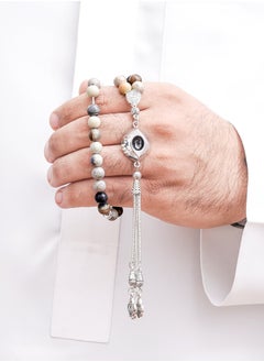 Subhati Prayer Beads ( Misbah ) with metal Parts and Web Jasper Stone | 8 MM Beads - 45 Pcs  - Image 1