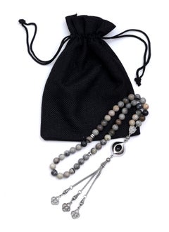 Subhati Prayer Beads ( Misbah ) with metal Parts and Web Jasper Stone | 8 MM Beads - 45 Pcs  - Image 3
