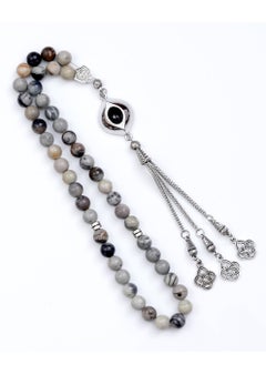 Subhati Prayer Beads ( Misbah ) with metal Parts and Web Jasper Stone | 8 MM Beads - 45 Pcs  - Image 2