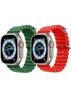 IAF Silicone Ocean Band Strap Green Silicone Ocean Band Strap Red Set of 2 for Apple Watch Ultra 8 49mm 