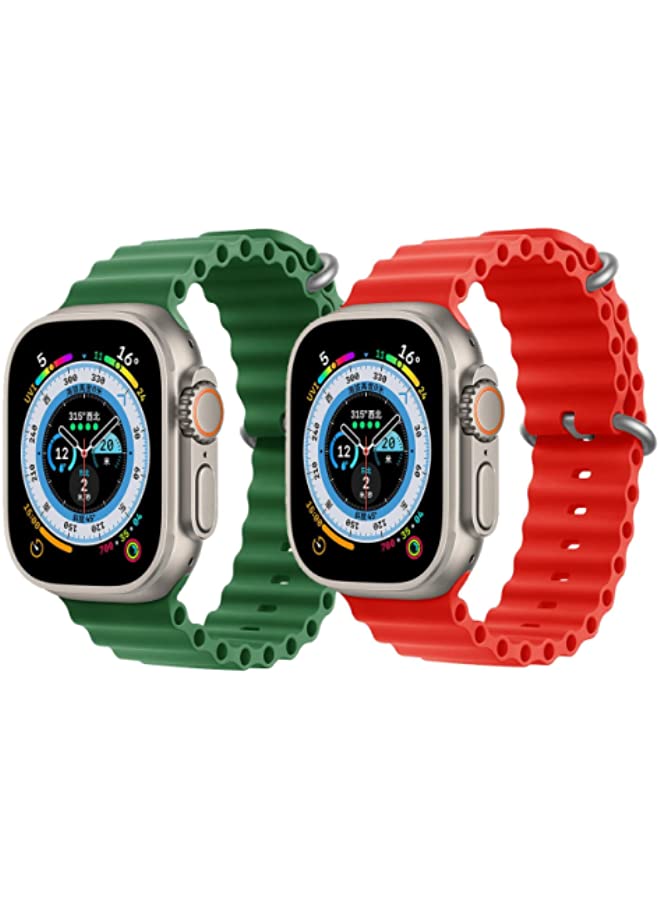 IAF Silicone Ocean Band Strap Green Silicone Ocean Band Strap Red Set of 2 for Apple Watch Ultra 8 49mm