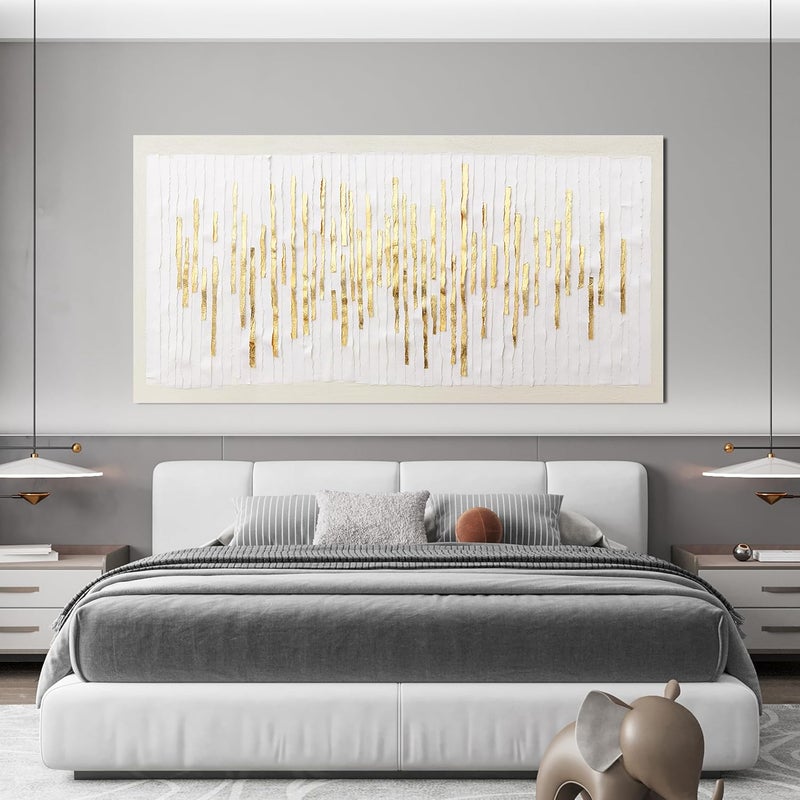 EMODA Gold & White Abstract Wall Art 60x120 cm Framed – Modern Framed Canvas Print | Large Framed Canvas Print for Living Room Bedroom Home Office Wall Decoration – Premium Quality Artwork for Modern Interior Styling - Image 3