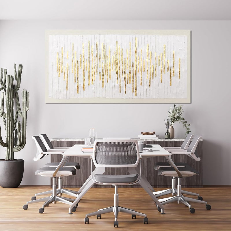 EMODA Gold & White Abstract Wall Art 60x120 cm Framed – Modern Framed Canvas Print | Large Framed Canvas Print for Living Room Bedroom Home Office Wall Decoration – Premium Quality Artwork for Modern Interior Styling - Image 5