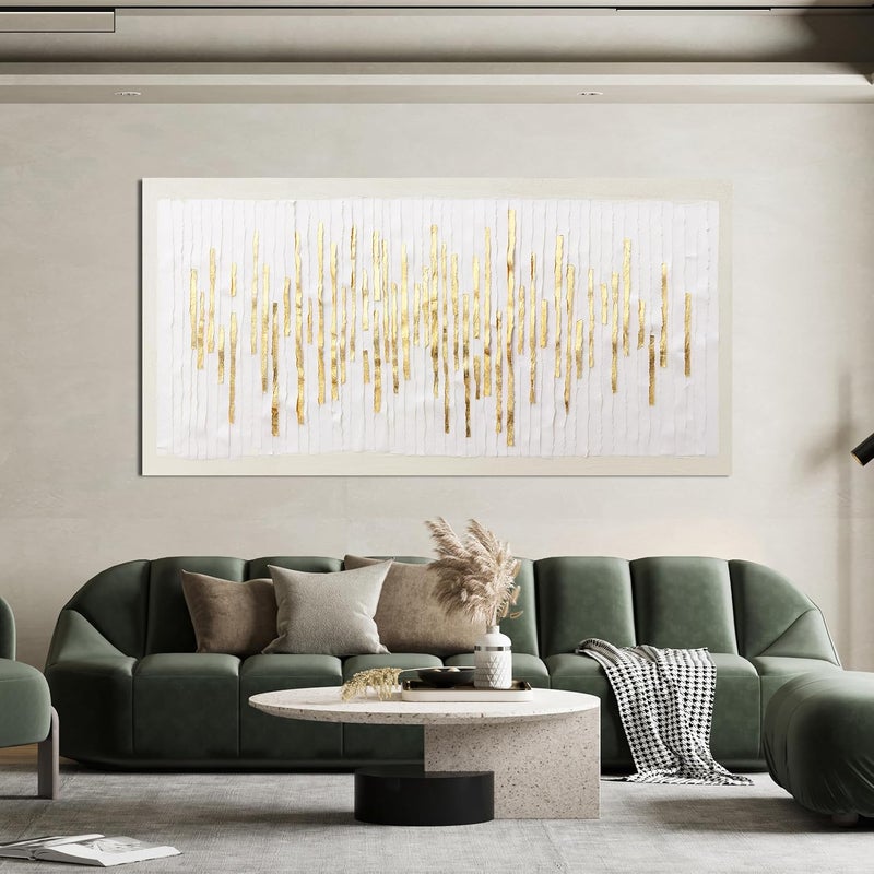 EMODA Gold & White Abstract Wall Art 60x120 cm Framed – Modern Framed Canvas Print | Large Framed Canvas Print for Living Room Bedroom Home Office Wall Decoration – Premium Quality Artwork for Modern Interior Styling - Image 2