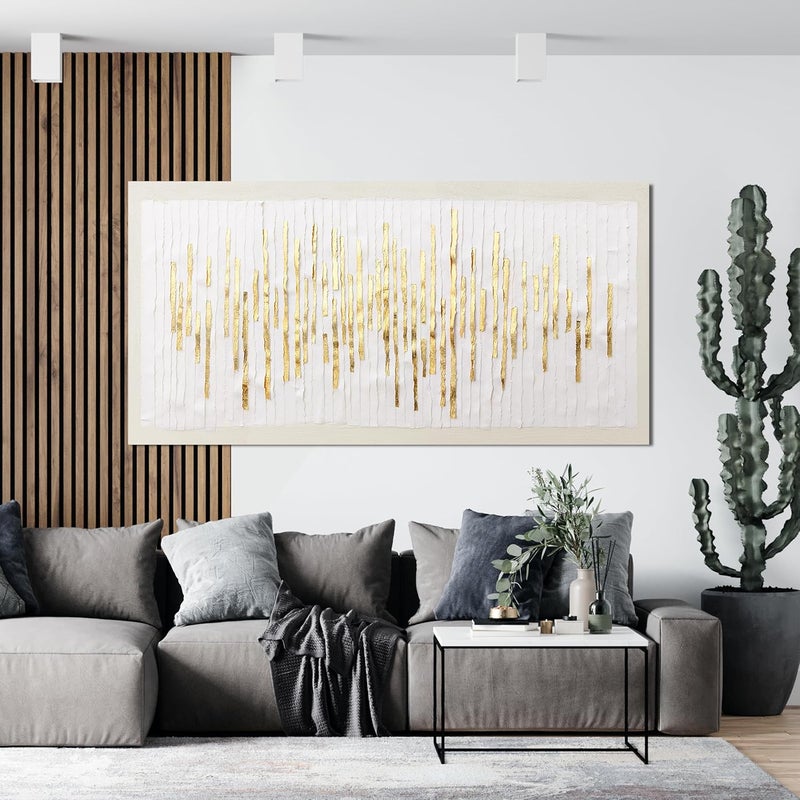 EMODA Gold & White Abstract Wall Art 60x120 cm Framed – Modern Framed Canvas Print | Large Framed Canvas Print for Living Room Bedroom Home Office Wall Decoration – Premium Quality Artwork for Modern Interior Styling - Image 4