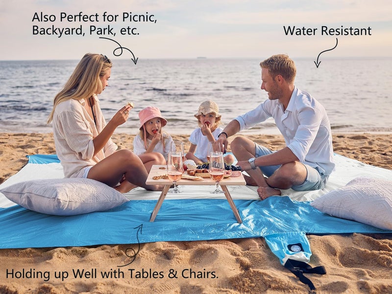 WEKAPO Beach Blanket - Sandproof Waterproof Extra Large Beach Mat | Oversized Sand-Free Lightweight Quick-Drying | Beach Vacation Essentials with Stakes & Corner Pockets (White, 9x10 FT) - Image 4