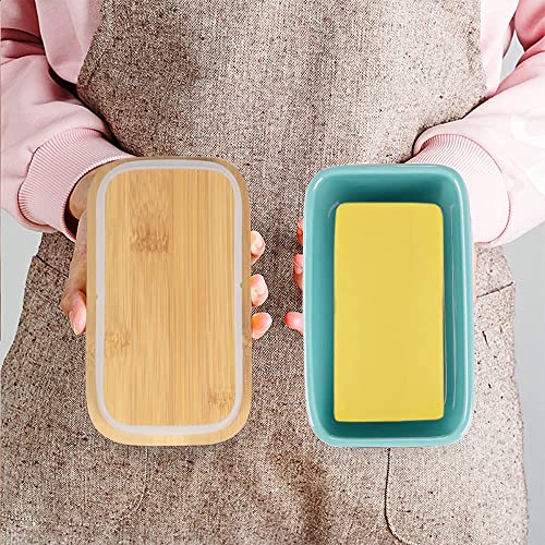 HEDRIX Butter Dishes Box Premium Quality Elite Range Heavy Fine Porcelain Butter Box,Butter Dish with Wooden Top Cover,Lid with a Knife (Light Green), Standard - Image 3