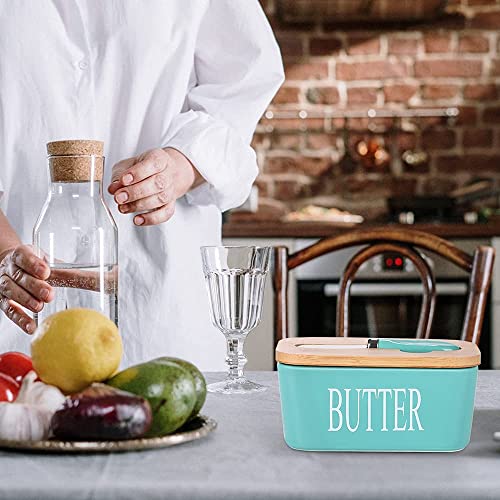 HEDRIX Butter Dishes Box Premium Quality Elite Range Heavy Fine Porcelain Butter Box,Butter Dish with Wooden Top Cover,Lid with a Knife (Light Green), Standard - Image 4
