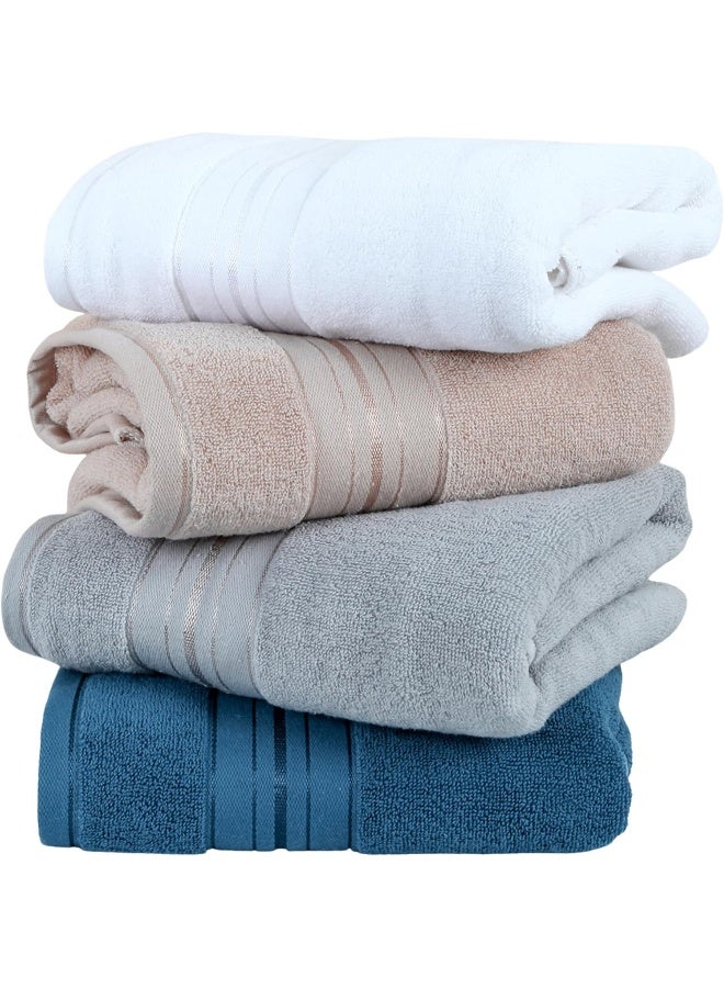 Home Dwell Premium Bath Towels Set - Set of 4 - 100% Cotton Highly Absorbent  Bath Towels - Hotel & Spa Quality Bath Towels - White, Grey, Camel & Blue - Image 2