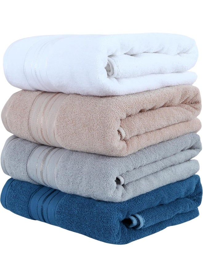 Home Dwell Premium Bath Towels Set - Set of 4 - 100% Cotton Highly Absorbent  Bath Towels - Hotel & Spa Quality Bath Towels - White, Grey, Camel & Blue - Image 1