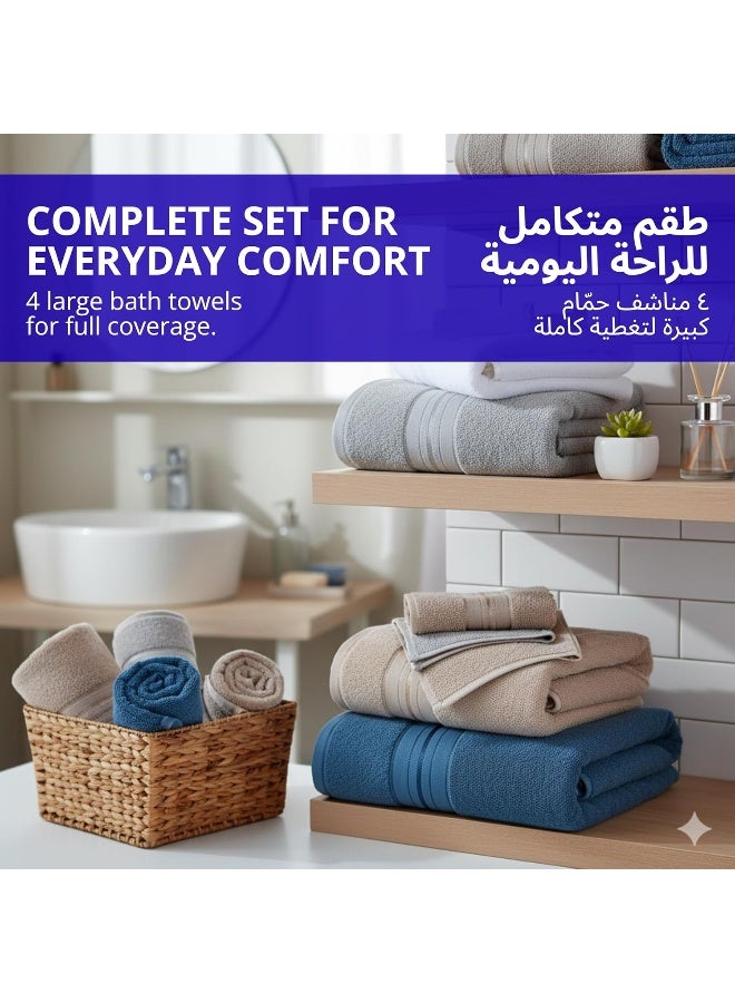 Home Dwell Premium Bath Towels Set - Set of 4 - 100% Cotton Highly Absorbent  Bath Towels - Hotel & Spa Quality Bath Towels - White, Grey, Camel & Blue - Image 3