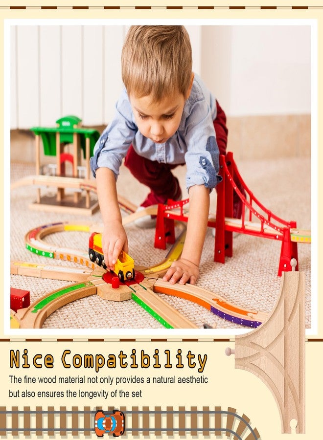 RoundFunny 3 Pcs Wooden Train Track Expansion Set Wooden Train Accessories 8 Way Wood Track Turntable, Forked Rails and Wood T Train Track Compatible with Most Railroad for Table Tabletop Activities - Image 5