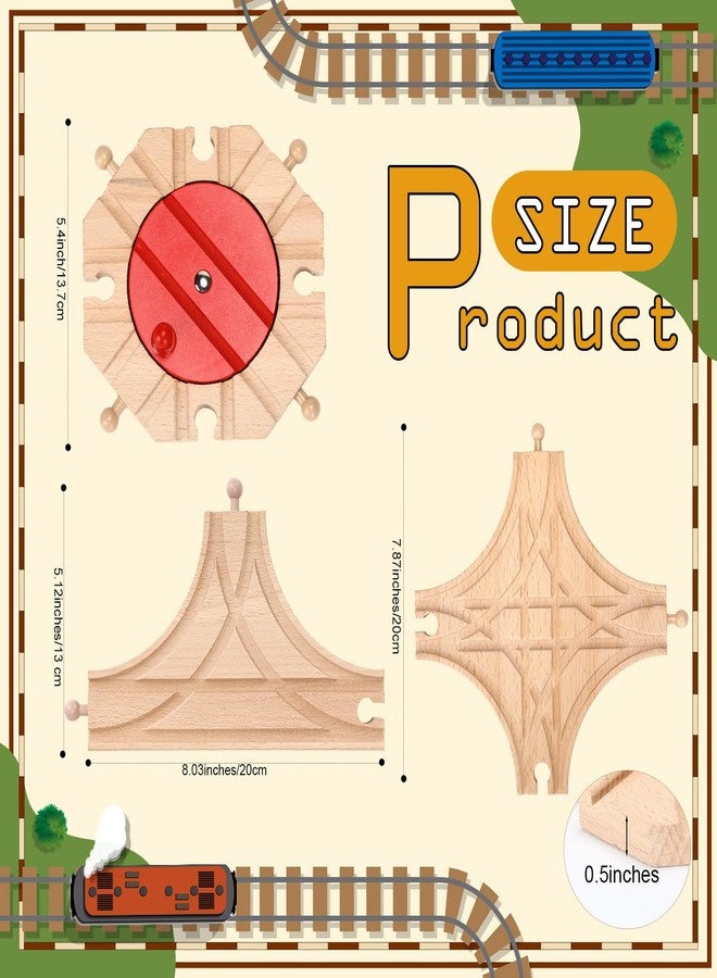 RoundFunny 3 Pcs Wooden Train Track Expansion Set Wooden Train Accessories 8 Way Wood Track Turntable, Forked Rails and Wood T Train Track Compatible with Most Railroad for Table Tabletop Activities - Image 2