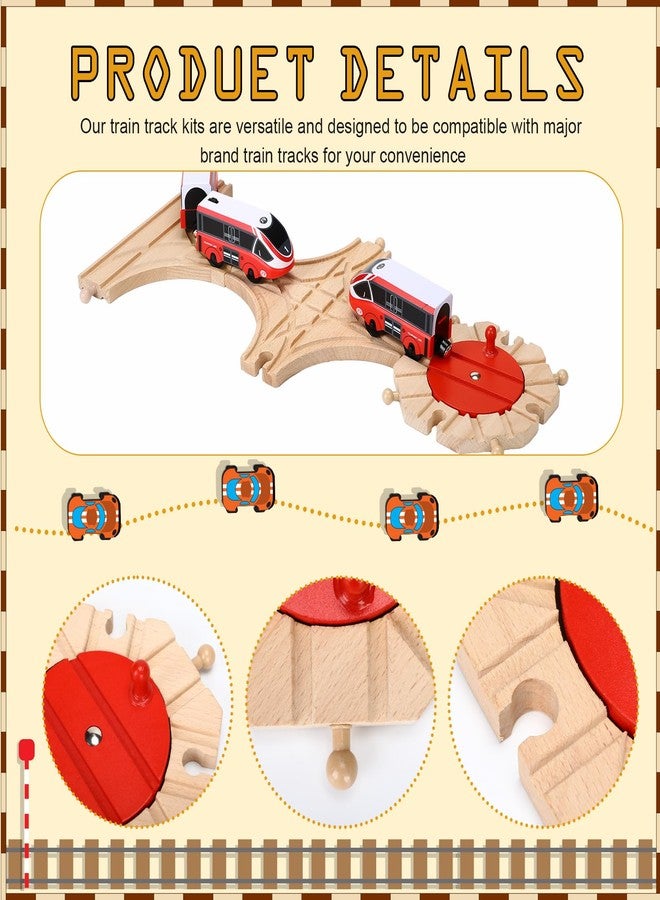 RoundFunny 3 Pcs Wooden Train Track Expansion Set Wooden Train Accessories 8 Way Wood Track Turntable, Forked Rails and Wood T Train Track Compatible with Most Railroad for Table Tabletop Activities - Image 3