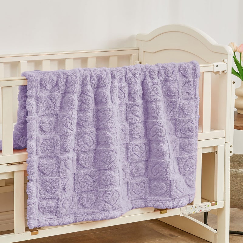 Yurhap Fleece Baby Blanket Heart Checkered Blanket, Ultra Soft Cozy Baby Blankets for Girls Boys, Fluffy Infant Toddler Newborn Receiving Blankets for Crib Stroller 30â€Ã—40â€ (Purple) - Image 2