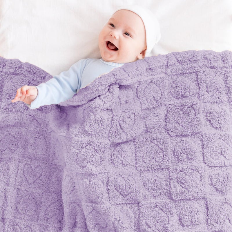 Yurhap Fleece Baby Blanket Heart Checkered Blanket, Ultra Soft Cozy Baby Blankets for Girls Boys, Fluffy Infant Toddler Newborn Receiving Blankets for Crib Stroller 30â€Ã—40â€ (Purple) - Image 3
