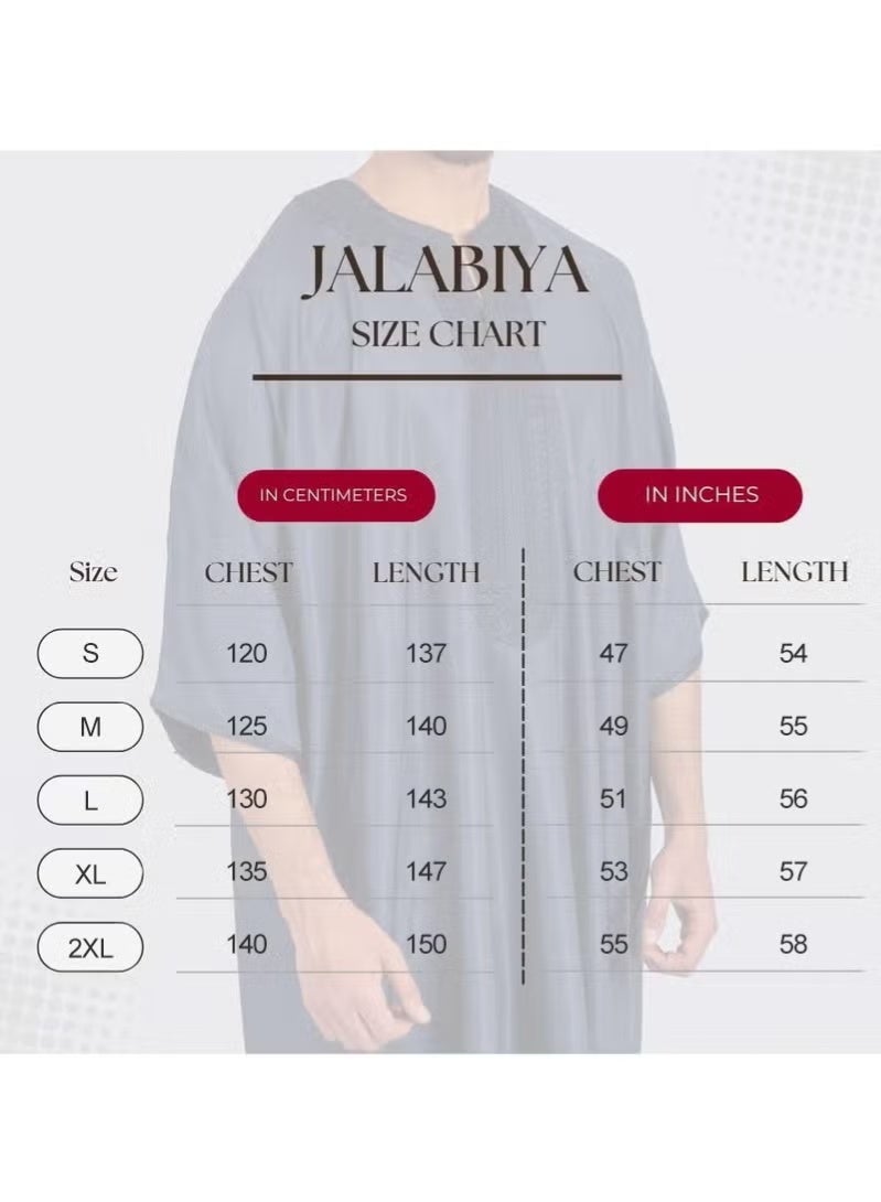 Moroccan Mens Thobe - Kaftan Embroidery Round Neck Half Sleeves Jalabiya for Men - Image 2