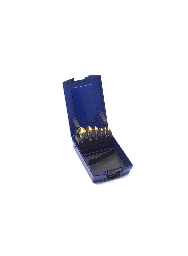WSH-Tools.de Countersink Set 7 pieces HSS‑G 90° U‑Flute uneven pitch (chatter‑free) ALTiN coated in rose box & Chamfering Tool Dubai UAE - Image 1