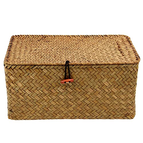 Casaphoria Large Square Sea Grass Baskets for Storage Seaweed Woven Sundries Baskets Sturdy and Durable Natural Material for Make-up with Lid Big Rectangular Seagrass Towel Baskets for Organizing - Image 2
