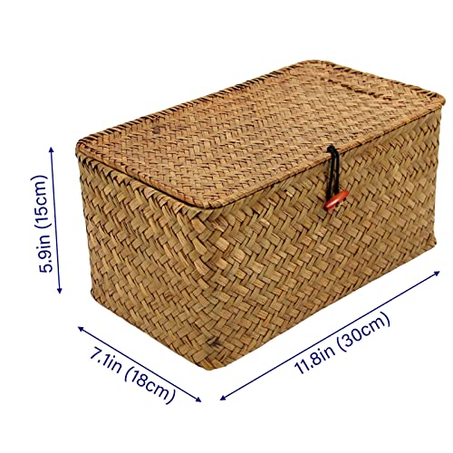Casaphoria Large Square Sea Grass Baskets for Storage Seaweed Woven Sundries Baskets Sturdy and Durable Natural Material for Make-up with Lid Big Rectangular Seagrass Towel Baskets for Organizing - Image 5