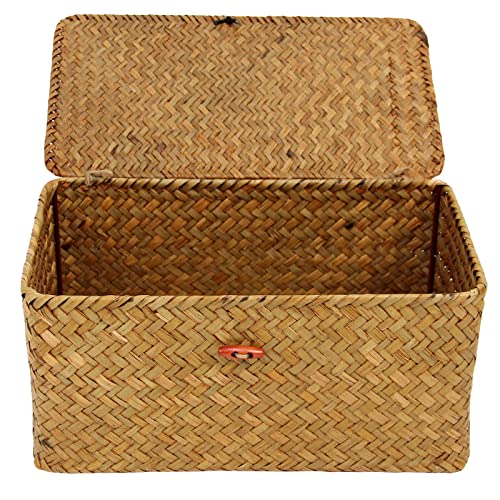 Casaphoria Large Square Sea Grass Baskets for Storage Seaweed Woven Sundries Baskets Sturdy and Durable Natural Material for Make-up with Lid Big Rectangular Seagrass Towel Baskets for Organizing - Image 3