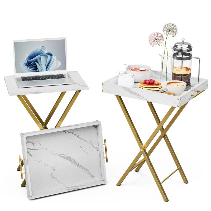 HMFOR Folding TV Tray Tables, Set of 2 Side Table for Small Place, Snack Eating Tables at Couch, Folding Tables with Removable Serving Tray, Portable End Table Easy Assembly - Image 1