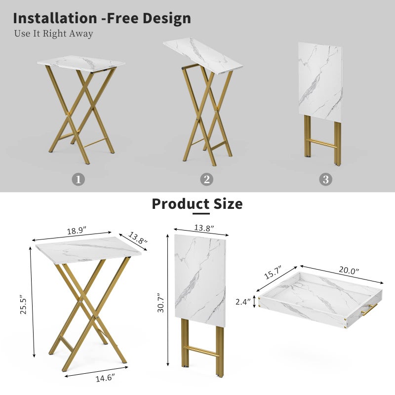 HMFOR Folding TV Tray Tables, Set of 2 Side Table for Small Place, Snack Eating Tables at Couch, Folding Tables with Removable Serving Tray, Portable End Table Easy Assembly - Image 3