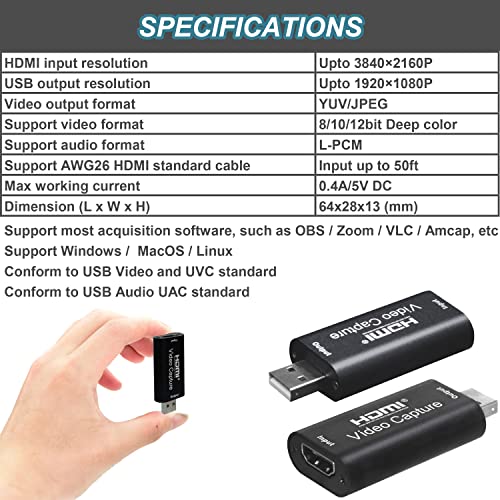 AMZHRLY 4K HDMI to USB 2.0 Video Capture Card 1080P Cam Link Card Game Capture Card Adapter Screen Record Capture Device for Streaming, Gaming, Video Conference, Teaching, Live Broadcasting - Image 5