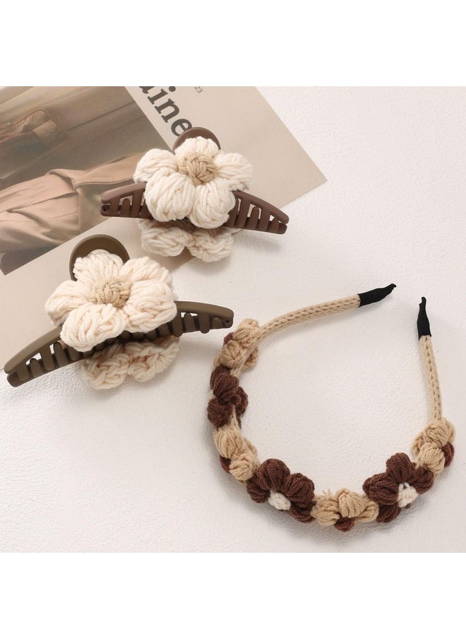 Lydztion Flower Hair Clips Set -2Pcs Flower Claw Clips For Thick Hair And 1Pcs Flower Headband,Nonslip Hair Clips For Women Cute Hair Clips,Banana Clip For Thin Hair,Hair Accessories For Women Gifts  - Image 3
