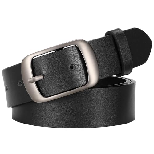 SUOSDEY Women Belts For Jeans Dresses Pants Ladies Black Belt Leather Waist Belt with Elegant Buckle Width 1.3" - Image 1