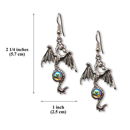 Real Metal Gothic Dragon Dangle Earrings Silver Finish Pewter Mystical Jewelry - Image 3
